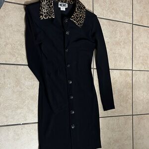 Newport Classic Black Trench Coat with Animal Print Collar